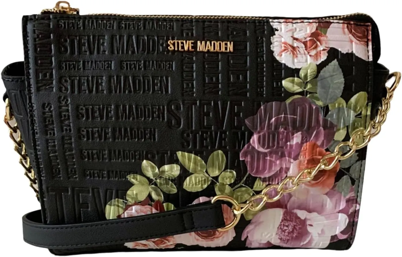Steve Madden BLEXI Crossbody Bag (Black Floral Logo Embossed)