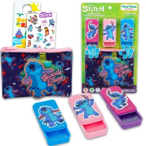 Stitch Lip Gloss & Pouch For Beauty - Bundle with 3 Plant Based Lip Glosses in Assorted Flavors for Party Favors Plus Pouch with Mirror, Stickers, More | Lilo and Stitch Goodie Bag Fillers for Girls