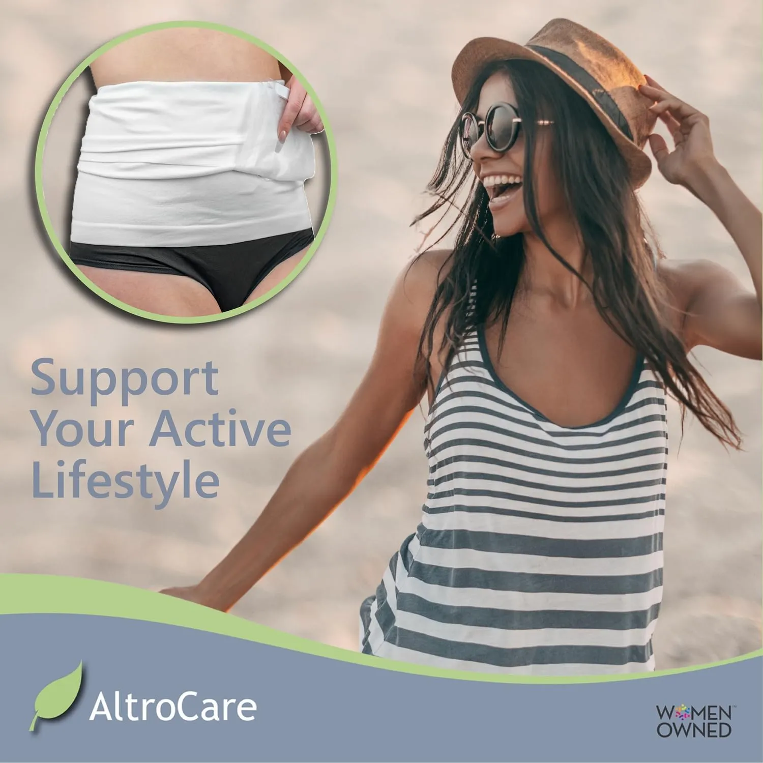 Stoma Support Garment. Ostomy wrap with inner pocket to hold pouch.
