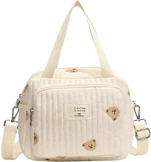 Storage Pouch,Embroidered Diaper Bag for Moms, Fashionable Flower/Bear Baby Organiser Case Pouch with Adjustable Strap