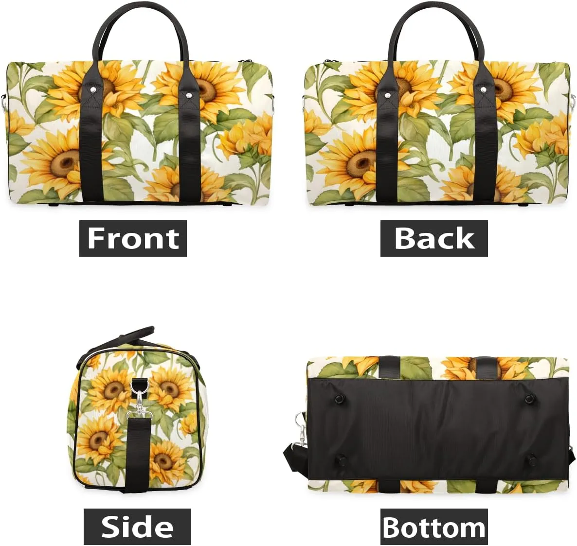 Sunflower Floral Travel Duffle Bag for Women Men Gym Duffel Foldable Bag Waterproof Weekender Spring Farm Duffle Tote