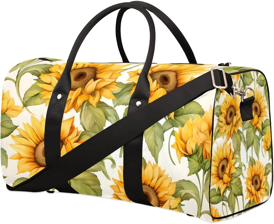 Sunflower Floral Travel Duffle Bag for Women Men Gym Duffel Foldable Bag Waterproof Weekender Spring Farm Duffle Tote