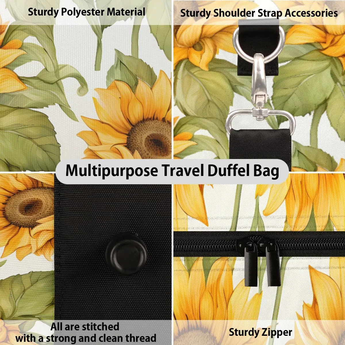 Sunflower Floral Travel Duffle Bag for Women Men Gym Duffel Foldable Bag Waterproof Weekender Spring Farm Duffle Tote
