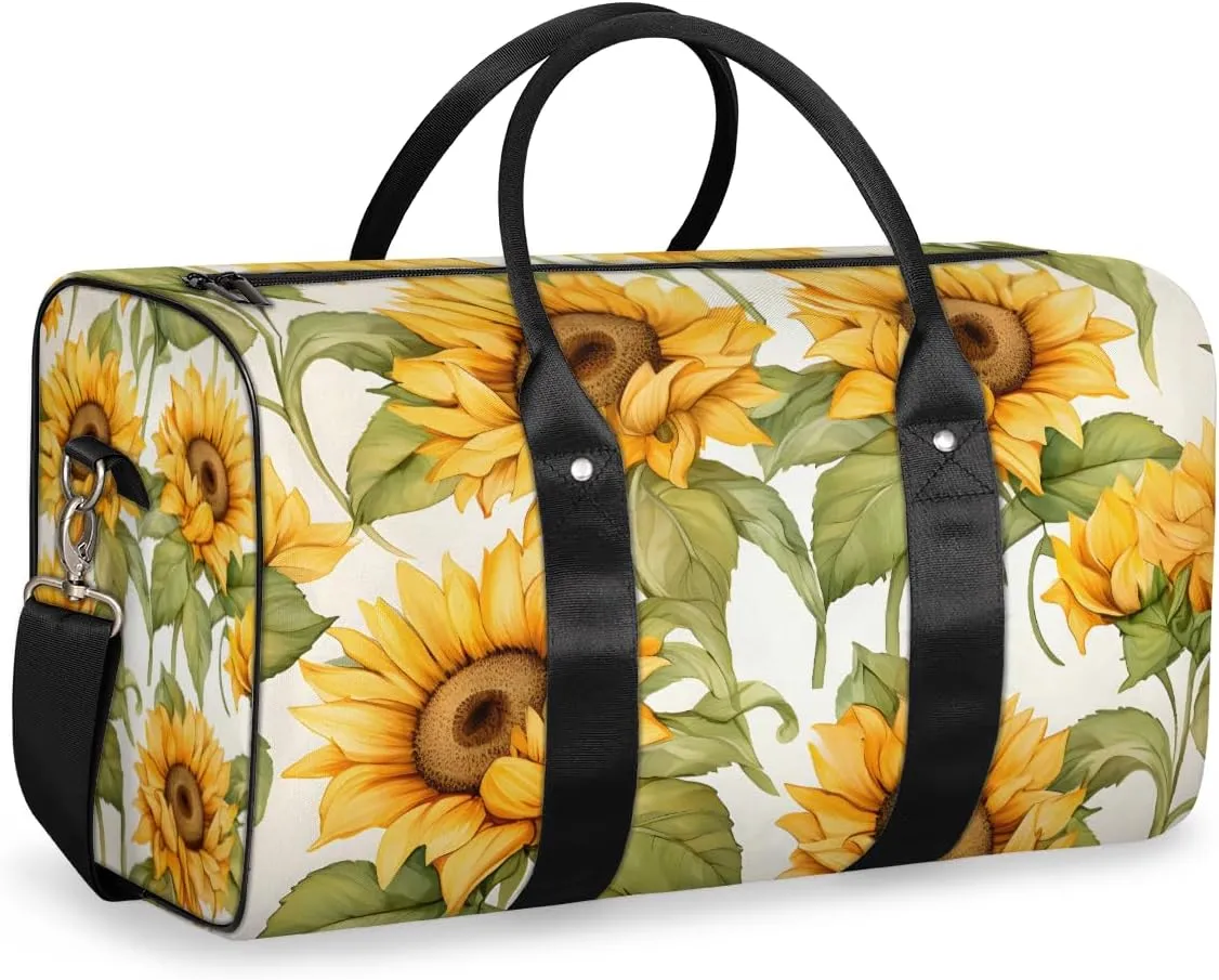 Sunflower Floral Travel Duffle Bag for Women Men Gym Duffel Foldable Bag Waterproof Weekender Spring Farm Duffle Tote