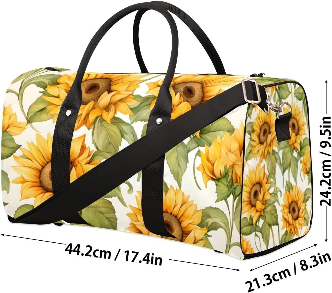Sunflower Floral Travel Duffle Bag for Women Men Gym Duffel Foldable Bag Waterproof Weekender Spring Farm Duffle Tote