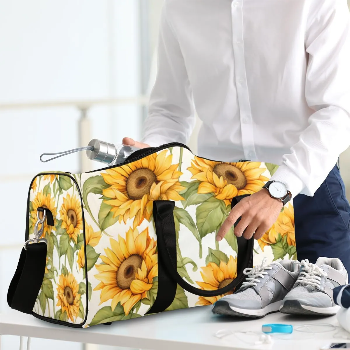 Sunflower Floral Travel Duffle Bag for Women Men Gym Duffel Foldable Bag Waterproof Weekender Spring Farm Duffle Tote