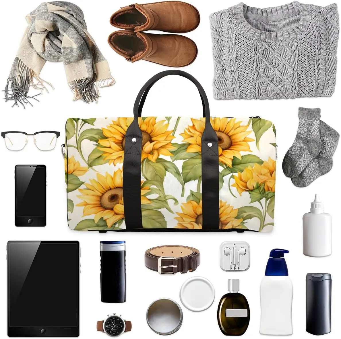 Sunflower Floral Travel Duffle Bag for Women Men Gym Duffel Foldable Bag Waterproof Weekender Spring Farm Duffle Tote