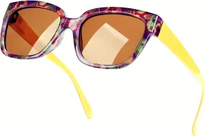 Sunglasses Women's Trendy Retro Floral Design | Polarized Lens UV Protection | Square Cat Eye Frame | Casual & Active Wear