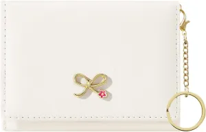 Sunwel Fashion Cute Coquette Bow Wallet with Key-chain Aesthetic Card Holder ID Window for Women Girls (271OFFWHITE)