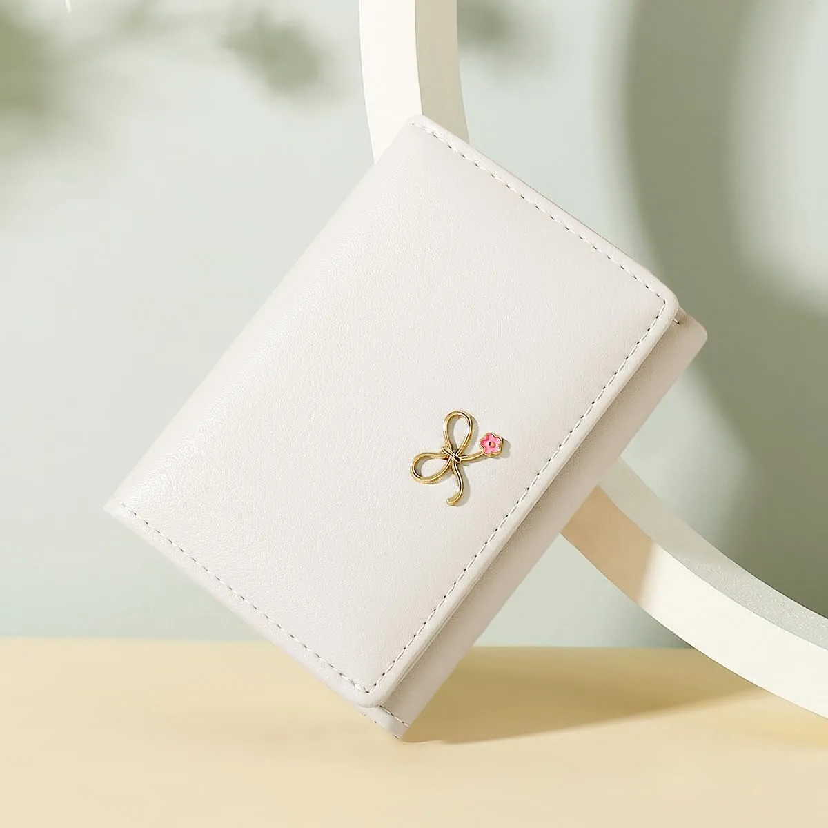 Sunwel Fashion Cute Coquette Bow Wallet with Key-chain Aesthetic Card Holder ID Window for Women Girls (271OFFWHITE)