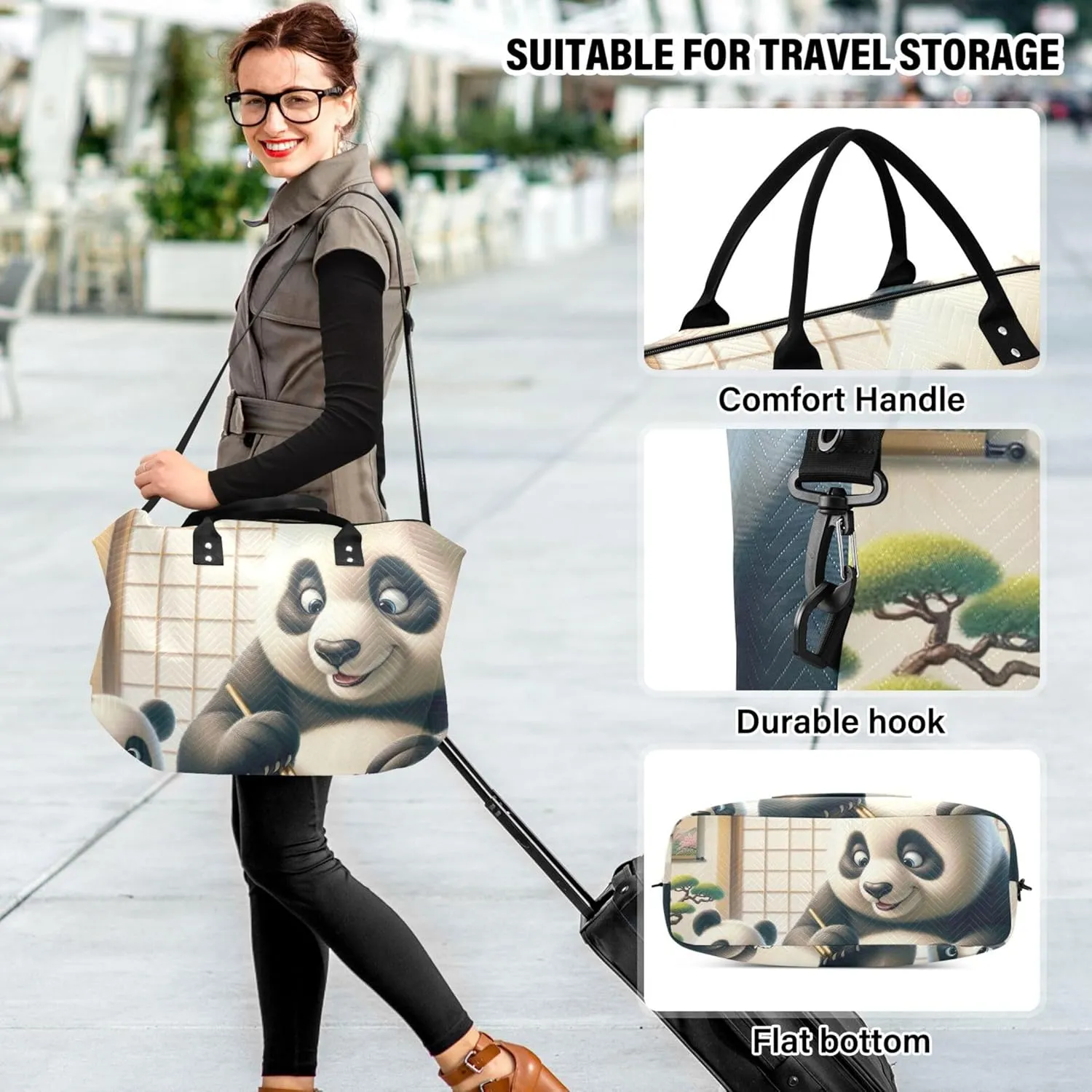 Sushi Pandas Cute Duffle Bag Travel Toiletry Bag Set of 2, Print Women Gym Bag Small Carry on Tote
