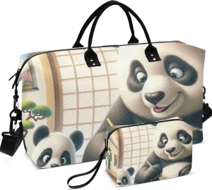 Sushi Pandas Cute Duffle Bag Travel Toiletry Bag Set of 2, Print Women Gym Bag Small Carry on Tote