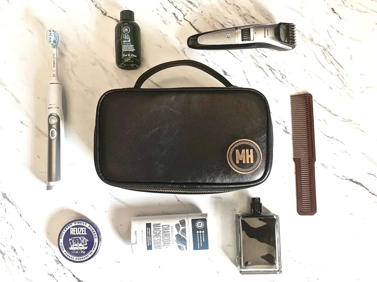 Swanky Badger NEW Personalized Dopp Kit – Leather Toiletry Bag (Black Circle)