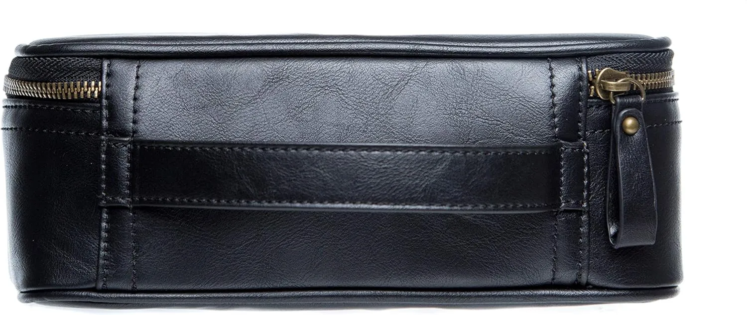 Swanky Badger NEW Personalized Dopp Kit – Leather Toiletry Bag (Black Circle)