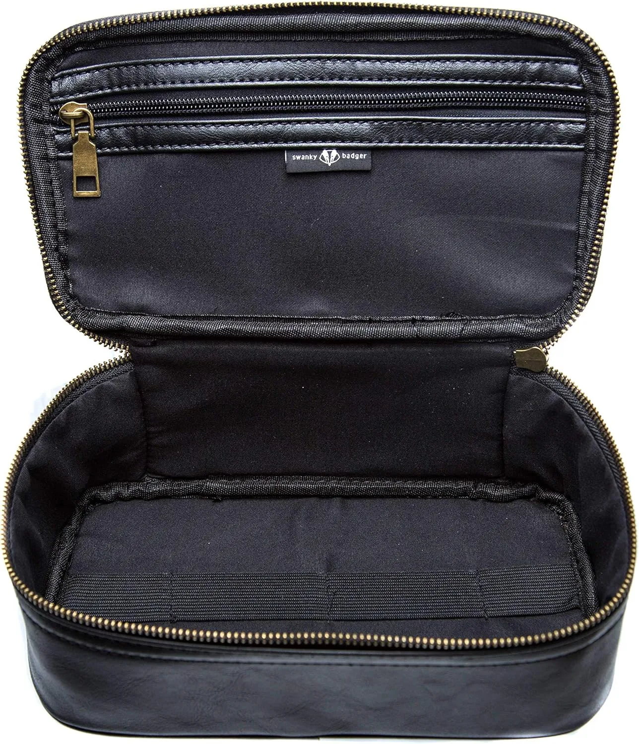 Swanky Badger NEW Personalized Dopp Kit – Leather Toiletry Bag (Black Circle)