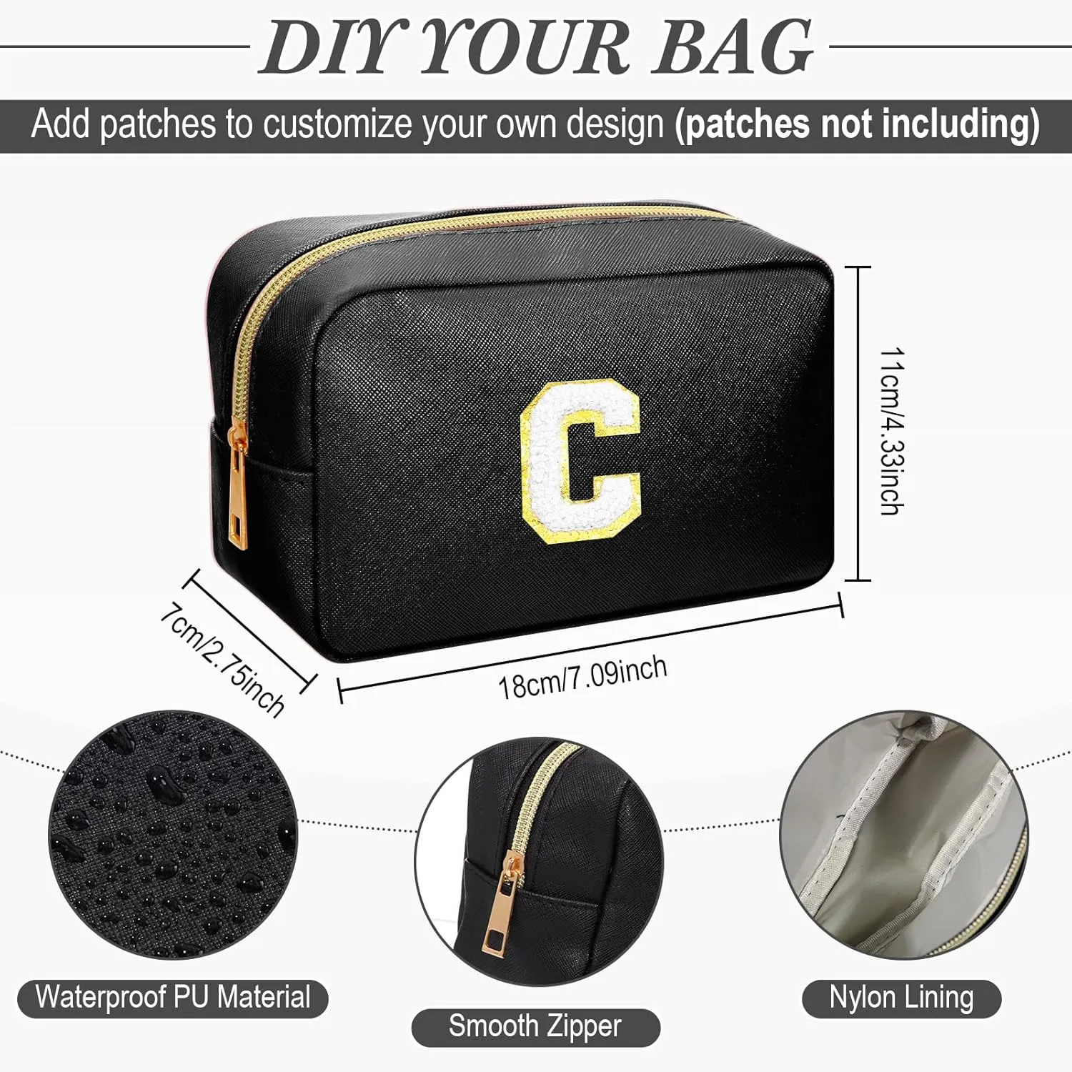 Sweetude 10 Pcs Preppy Makeup Bag Bulk Cosmetic Bag Bridesmaid Gift Wedding Day Bachelorette Party Favor Toiletry Pouch DIY PU Leather Skincare Pouch for Women(Black)