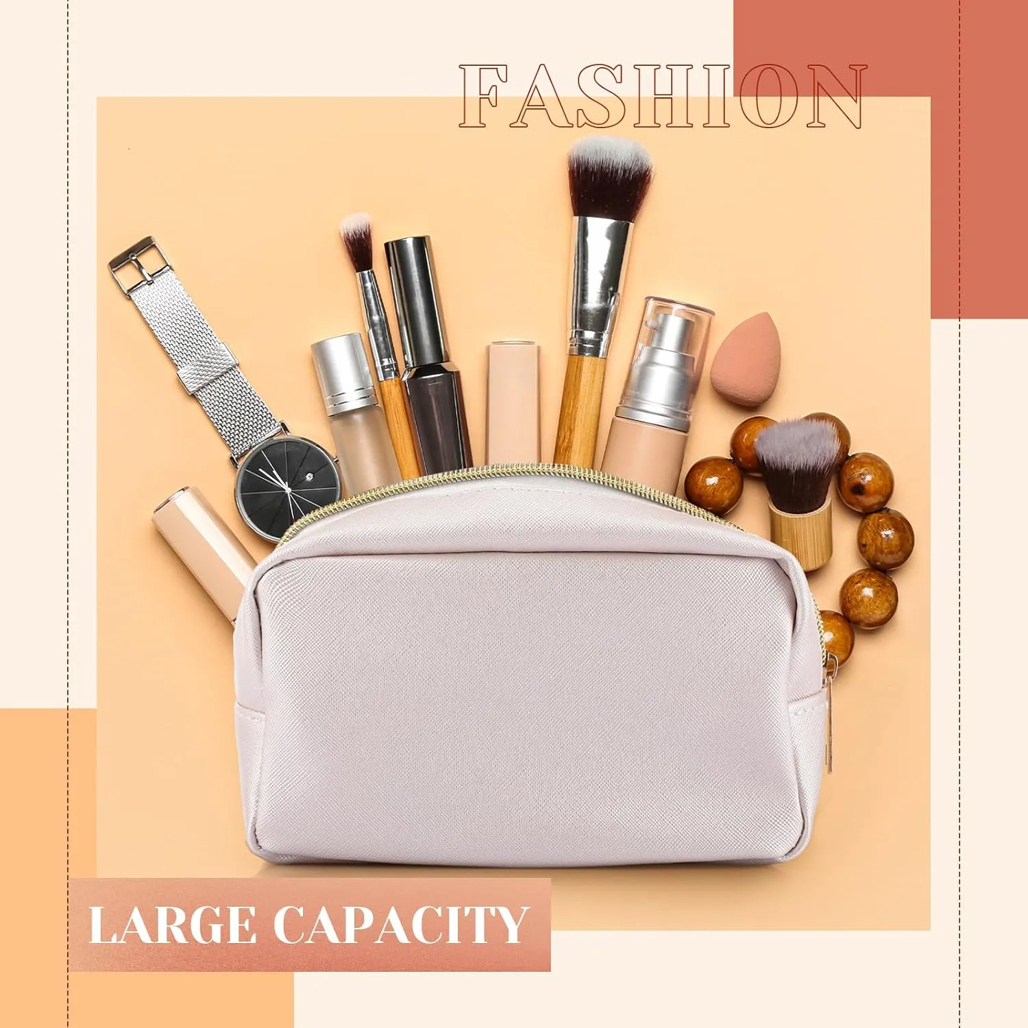 Sweetude 10 Pcs Preppy Makeup Bag Bulk Cosmetic Bag Bridesmaid Gift Wedding Day Bachelorette Party Favor Toiletry Pouch DIY PU Leather Skincare Pouch for Women(White)