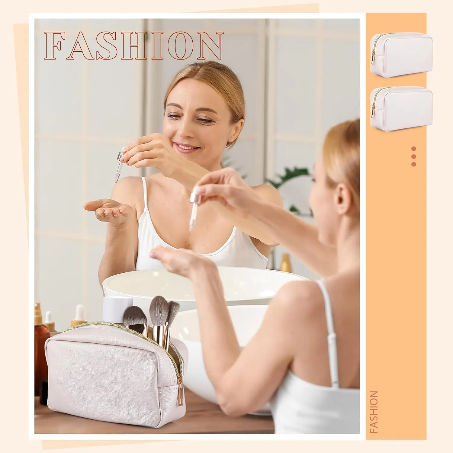 Sweetude 10 Pcs Preppy Makeup Bag Bulk Cosmetic Bag Bridesmaid Gift Wedding Day Bachelorette Party Favor Toiletry Pouch DIY PU Leather Skincare Pouch for Women(White)