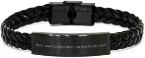 Switchboard operator Braided Leather Bracelet, Best Switchboard operator Ever, Best Birthday Gifts, Christmas Gifts, Funny Gifts For Friends CoWorker Men Women