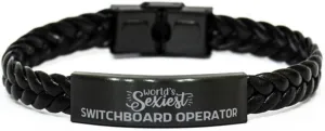 Switchboard Operator Engraved Bracelet Switchboard Operator Braided Leather Bracelet Gifts for Women, World's Sexiest Switchboard Operator Graduation Gifts, Switchboard Operator Coworker Funny Gifts