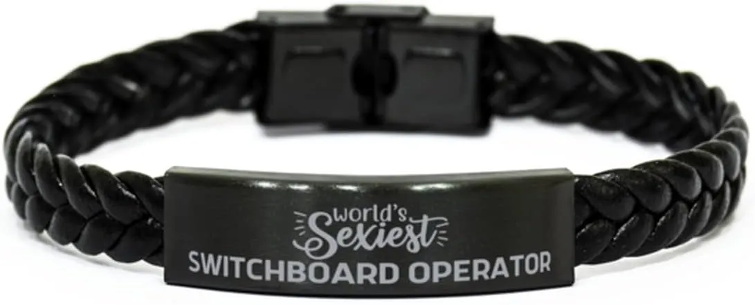 Switchboard Operator Engraved Bracelet Switchboard Operator Braided Leather Bracelet Gifts for Women, World's Sexiest Switchboard Operator Graduation Gifts, Switchboard Operator Coworker Funny Gifts