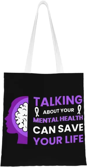 Talking About Your Mental Health Tote Bag for Women Canvas Shopping Bags Reusable Beach Bag Grocery Bags Tote Shoulder Bag Gift Bags