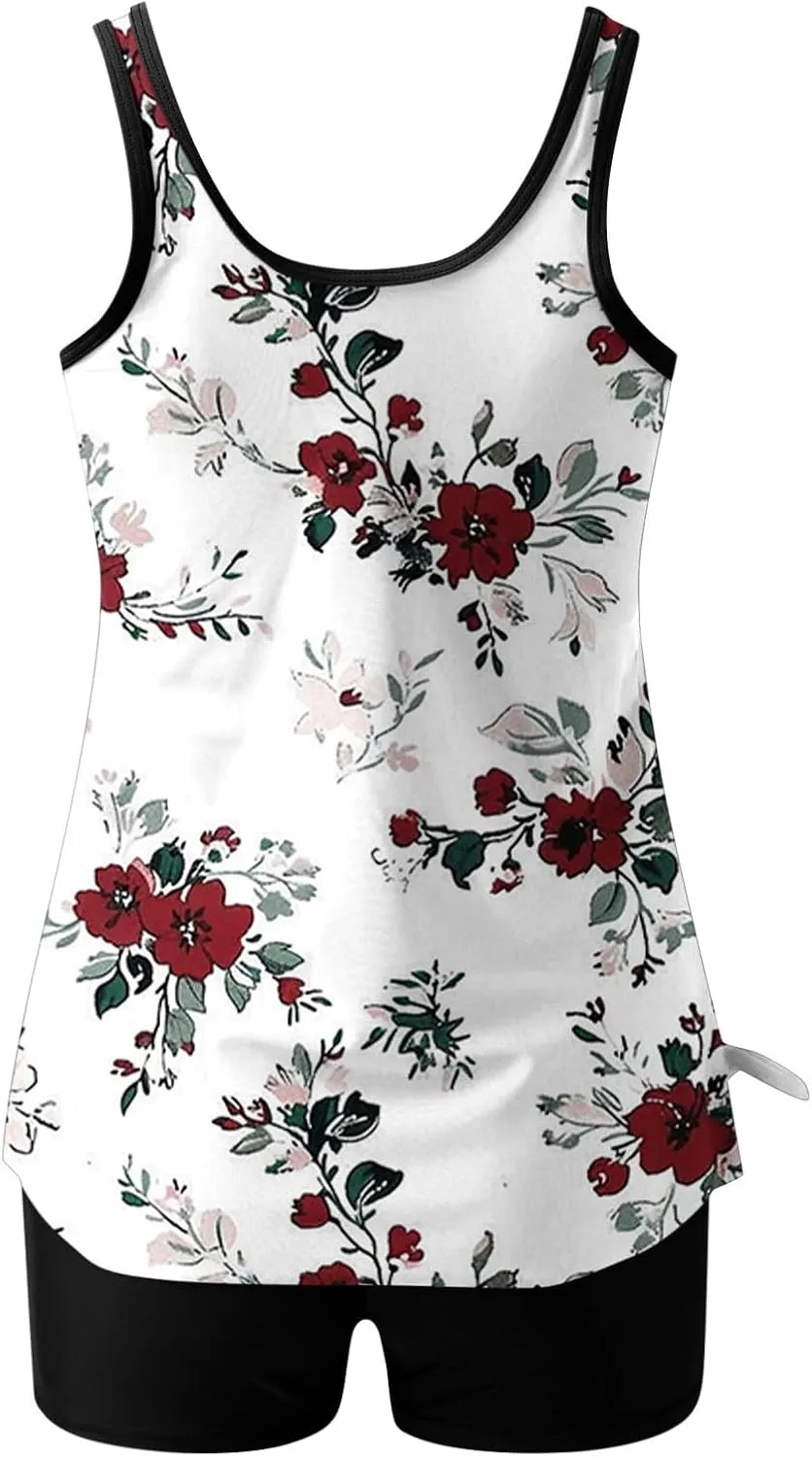 Tankini Swimsuits for Women Blouson Modest Two Piece Bathing Suit with Shorts Floral Print 2025 Athletic Swimwear