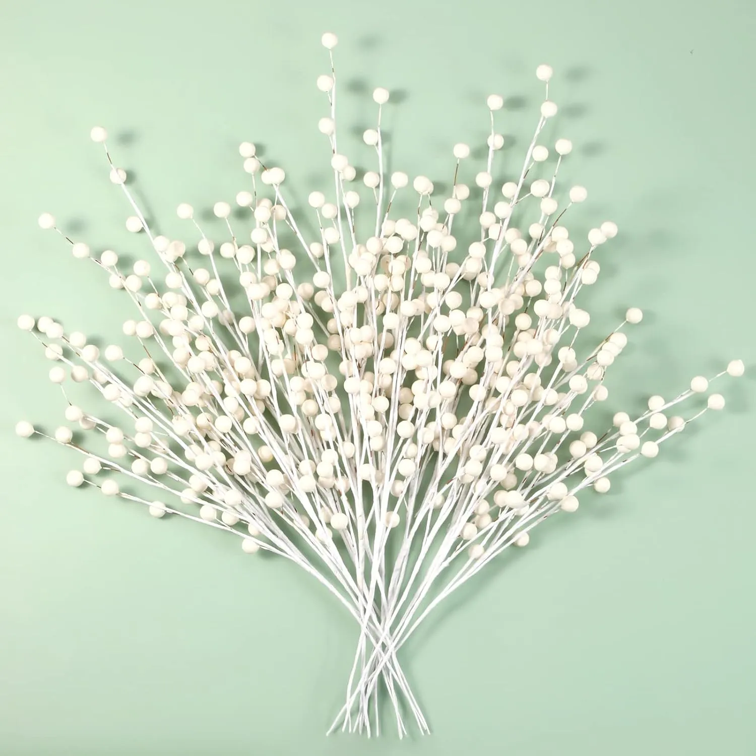 Tatuo 20 Pieces Christmas White Berries Stems 13.8 Inch Artificial Holly Berries Picks Twig Stem Faux Flowers Winter Fake Berries Bunch for Christmas Tree Decorations and DIY Craft