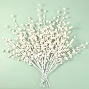 Tatuo 20 Pieces Christmas White Berries Stems 13.8 Inch Artificial Holly Berries Picks Twig Stem Faux Flowers Winter Fake Berries Bunch for Christmas Tree Decorations and DIY Craft