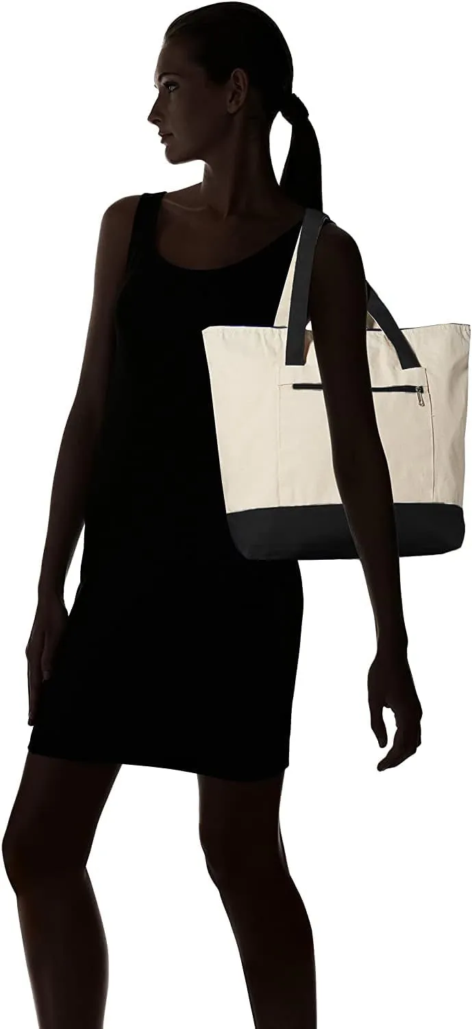 TBF Personalized Initial Large Zipper Canvas Tote Bag, Sturdy Gift Tote Bags for Women