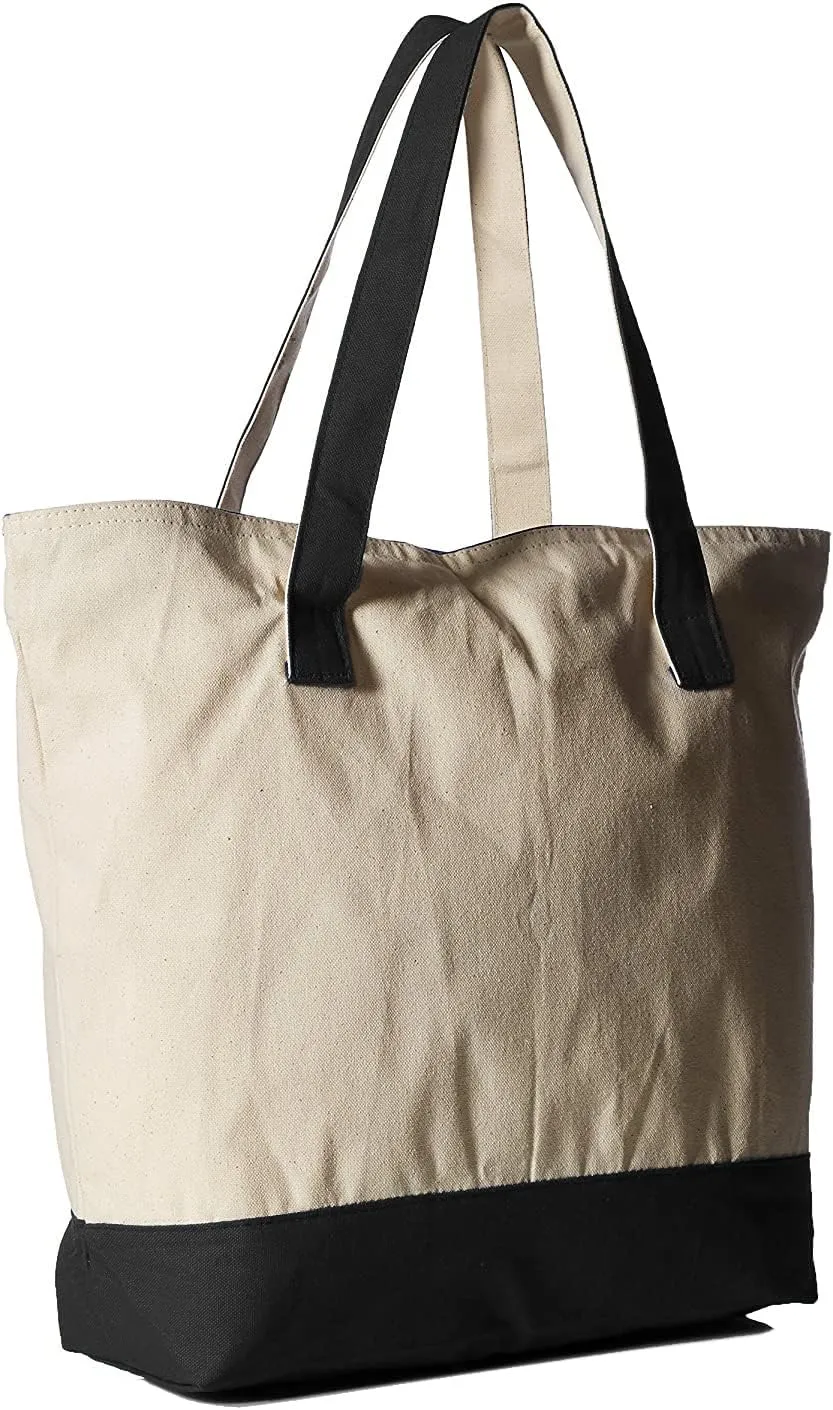 TBF Personalized Initial Large Zipper Canvas Tote Bag, Sturdy Gift Tote Bags for Women