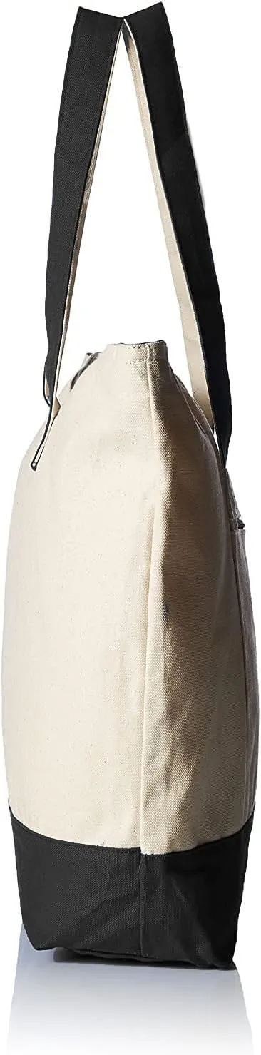 TBF Personalized Initial Large Zipper Canvas Tote Bag, Sturdy Gift Tote Bags for Women