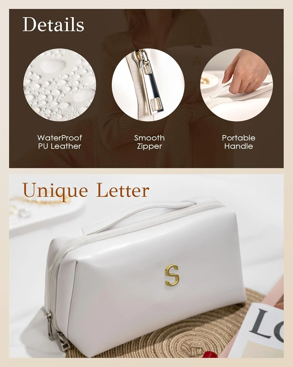 Teacher Gifts, Initial Makeup Bag for Women, Gifts for 21st 30th 40th 50th Year Old Women, Teacher Appreciation Gifts, Trendy Stuff, Thank You Gifts for Her