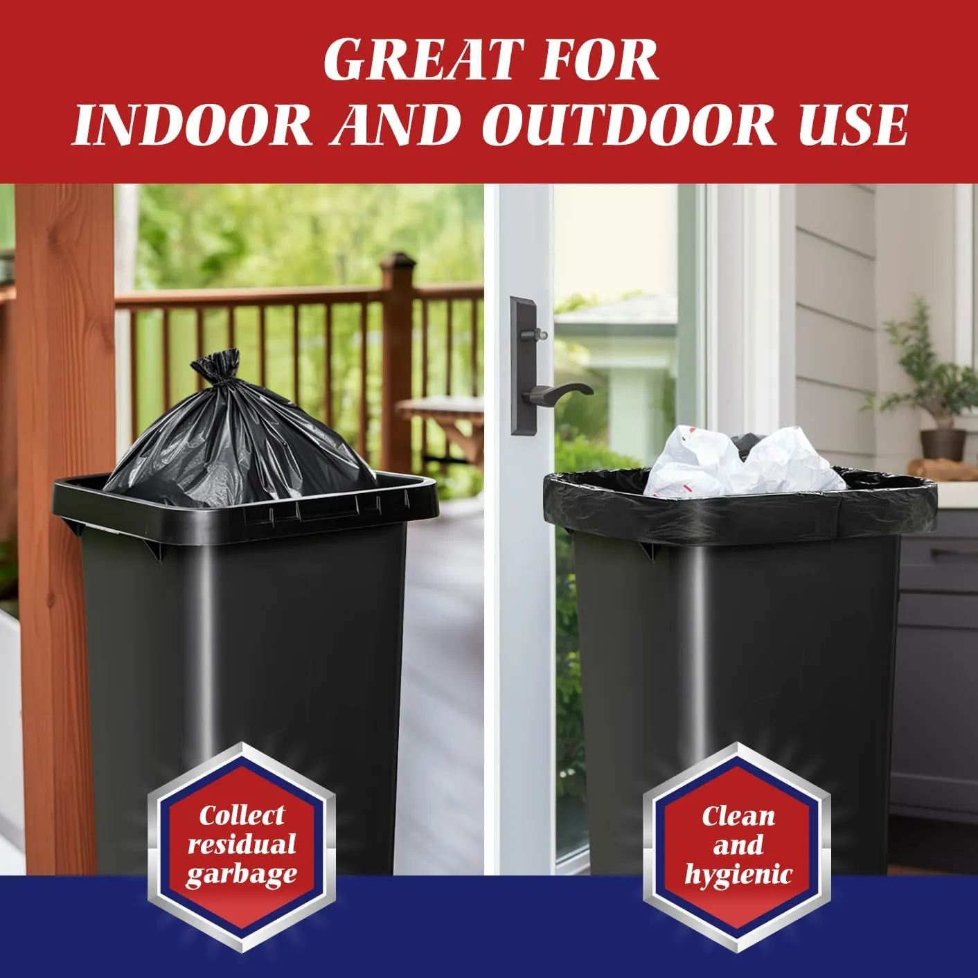 Teivio 20-21 Gallon 100 Counts Heavy Duty Large Trash Bags Garbage Bags, outdoor trash bags liners for Kitchen/Yard/Industrial or Commercial Use,fit for 18, 20,21, 23 and 25 gallon, Black