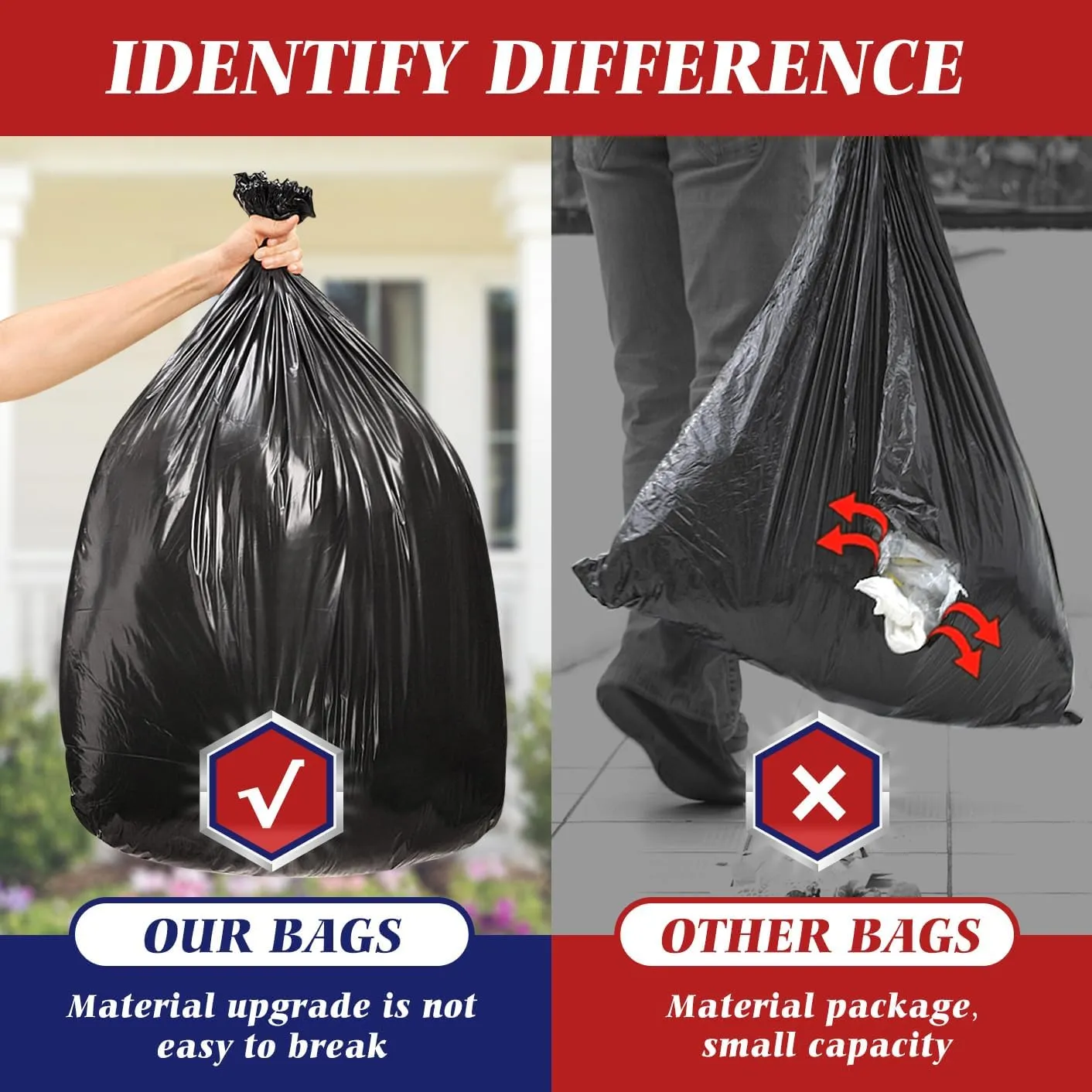 Teivio 20-21 Gallon 100 Counts Heavy Duty Large Trash Bags Garbage Bags, outdoor trash bags liners for Kitchen/Yard/Industrial or Commercial Use,fit for 18, 20,21, 23 and 25 gallon, Black