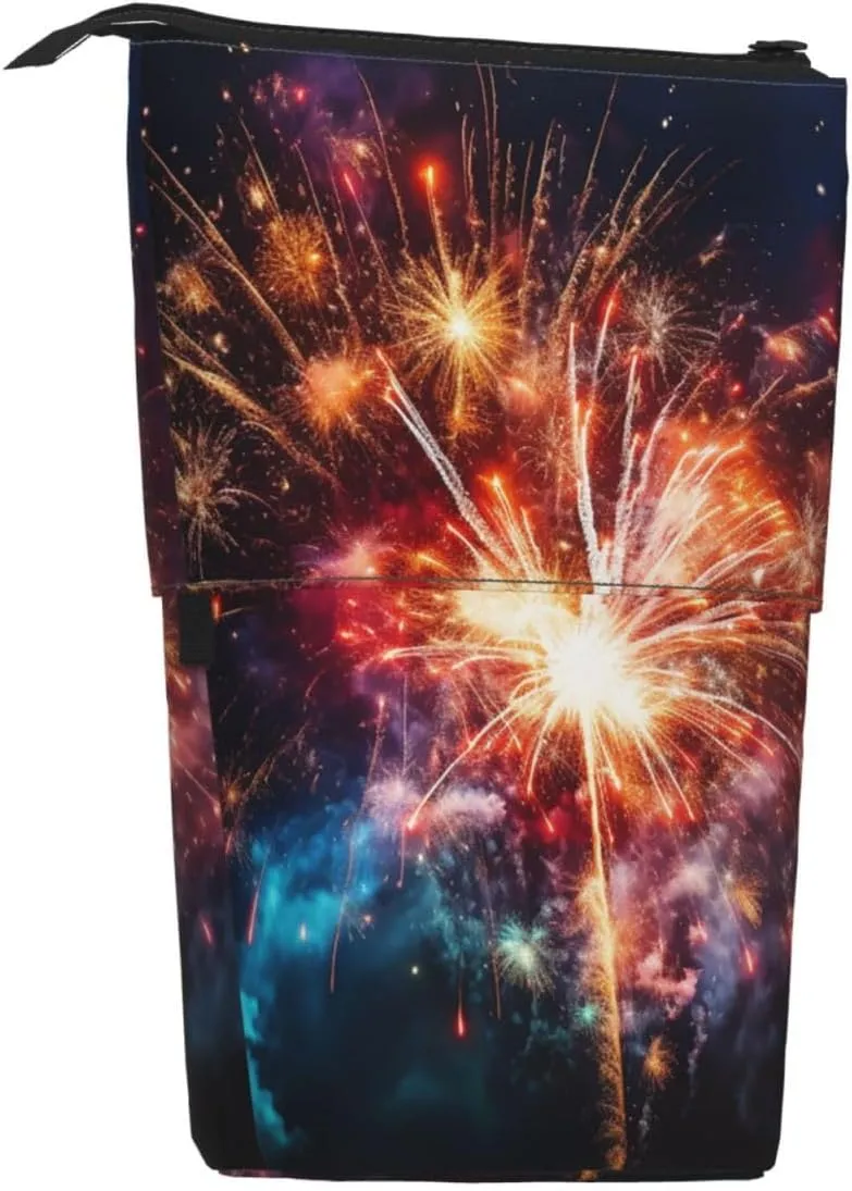 Telescopic Pencil Bag Explosion Firework Pen Holder Standing Pencil Case Cute Stand Up Pen Holder Organizer Pop Up Cosmetics Bag with Zipper Portable Pencil Pouch for Office