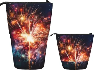 Telescopic Pencil Bag Explosion Firework Pen Holder Standing Pencil Case Cute Stand Up Pen Holder Organizer Pop Up Cosmetics Bag with Zipper Portable Pencil Pouch for Office
