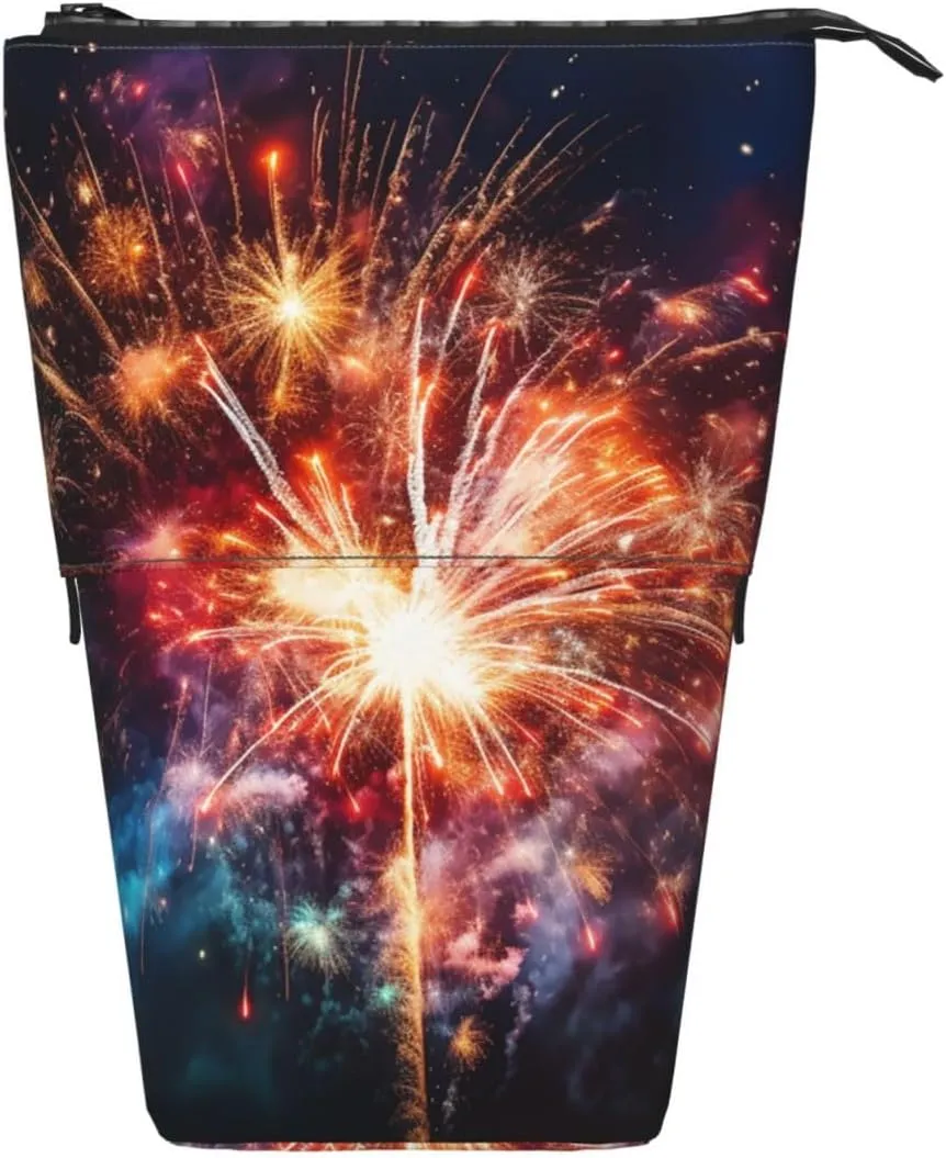 Telescopic Pencil Bag Explosion Firework Pen Holder Standing Pencil Case Cute Stand Up Pen Holder Organizer Pop Up Cosmetics Bag with Zipper Portable Pencil Pouch for Office