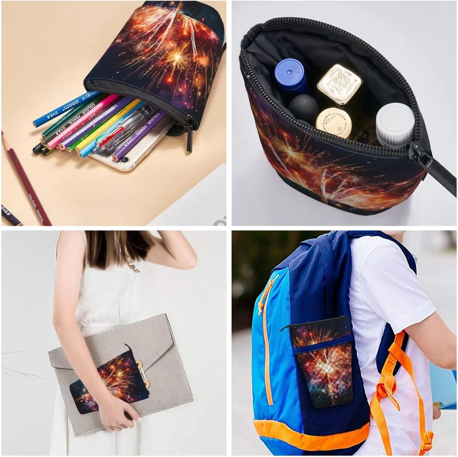 Telescopic Pencil Bag Explosion Firework Pen Holder Standing Pencil Case Cute Stand Up Pen Holder Organizer Pop Up Cosmetics Bag with Zipper Portable Pencil Pouch for Office