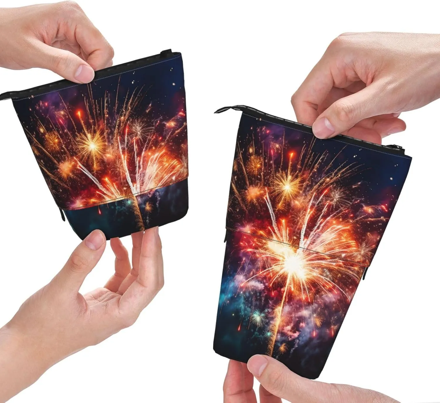 Telescopic Pencil Bag Explosion Firework Pen Holder Standing Pencil Case Cute Stand Up Pen Holder Organizer Pop Up Cosmetics Bag with Zipper Portable Pencil Pouch for Office