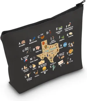 Texas Makeup Zipper Pouch - Travel Gift - Moving to Texas (Black)