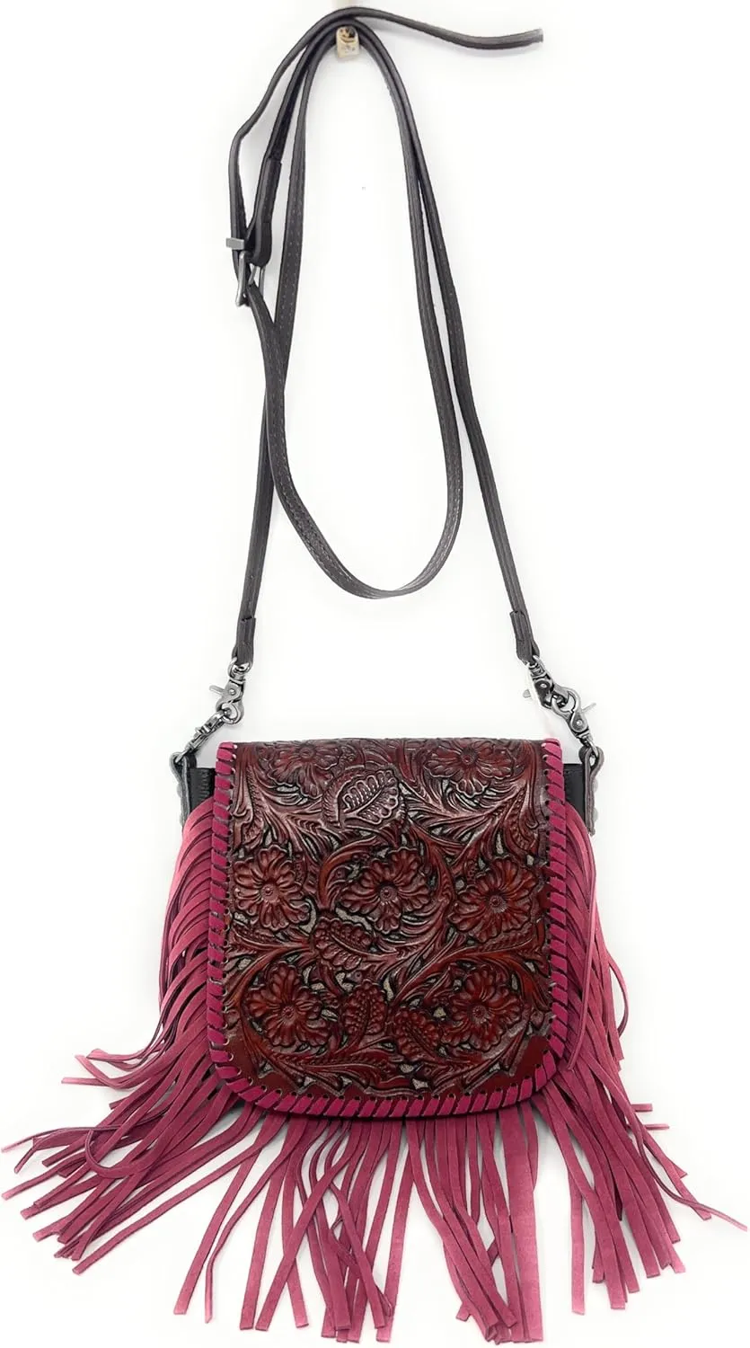 Texas West Western Genuine Leather Cowgirl Crossbody Messenger Fringe Laser Cut Purse Bag in 5 colors
