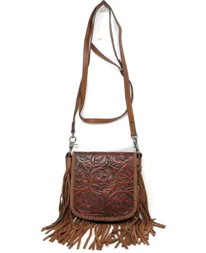 Texas West Western Genuine Leather Cowgirl Crossbody Messenger Fringe Laser Cut Purse Bag in 5 colors