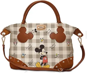 The Bradford Exchange Disney Mickey Mouse And Friends Plaid Faux Leather Tote Bag