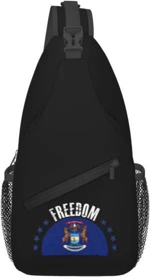 The Michigan Flag And Freedom Crossbody Bags For Women Men Chest Backpack Gym Shoulder Bag Travel Outdoor Sports Casual Crossbody Bags