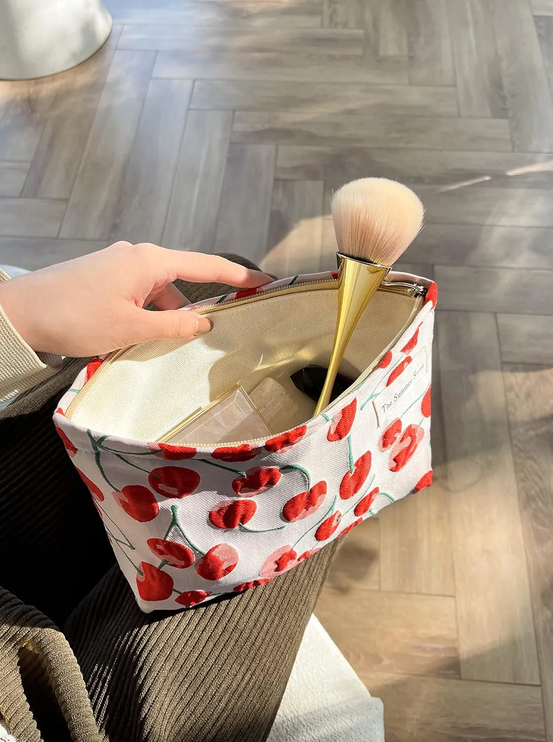 The Summer Swan | Large Aesthetic Makeup Bag | Preppy Skincare Organizer | Floral Mid-day Clutch | Period Kit Hygiene Bag (Classic Red Cherry)