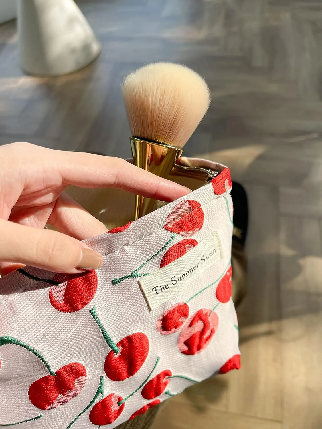 The Summer Swan | Large Aesthetic Makeup Bag | Preppy Skincare Organizer | Floral Mid-day Clutch | Period Kit Hygiene Bag (Classic Red Cherry)