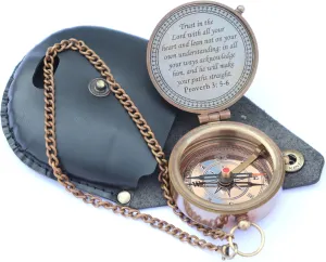The Vintage Venue Brass Nautical Compass with Leather Case – ‘Trust in The Lord’ Engraved | Vintage Pocket Compass Gift for Him, Hiking, Christian Gift for Birthday, Wedding, Anniversary, Christmas