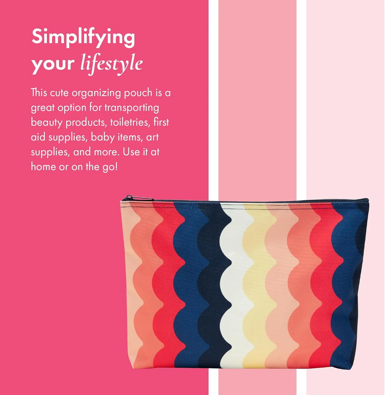 THIRTY-ONE Gifts Zipper Pouch, Large Zippered Pouch for Purse, Travel Bag, or Home Organization, Ocean Waves