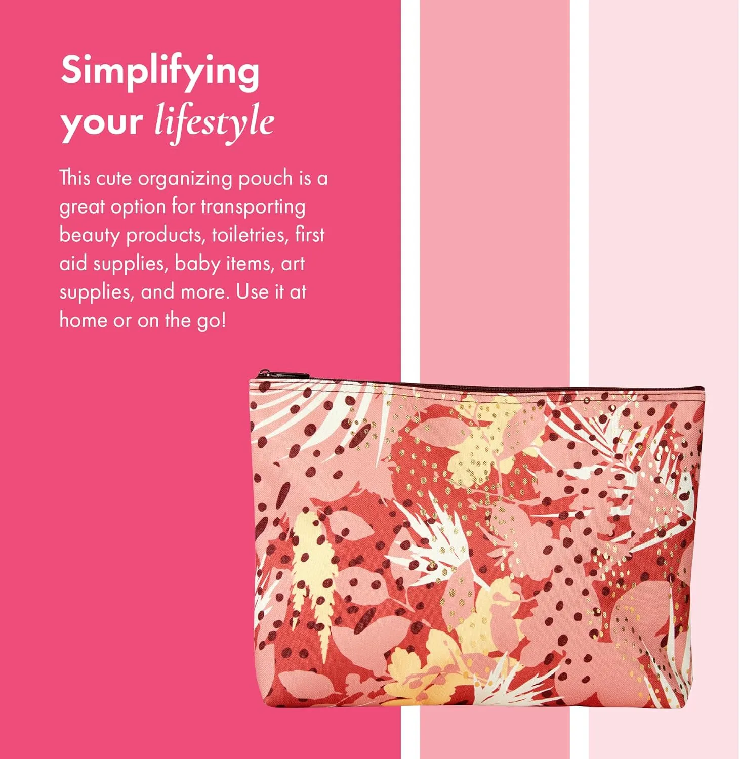 THIRTY-ONE Gifts Zipper Pouch Large Zippered Pouch for Purse Travel Bag or Home Organization Painted Floral, Desert Palms